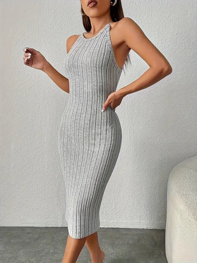 Sukienka Halter z dzianiny prążkowanej - Elegancka letnia sukienka bez rękawów