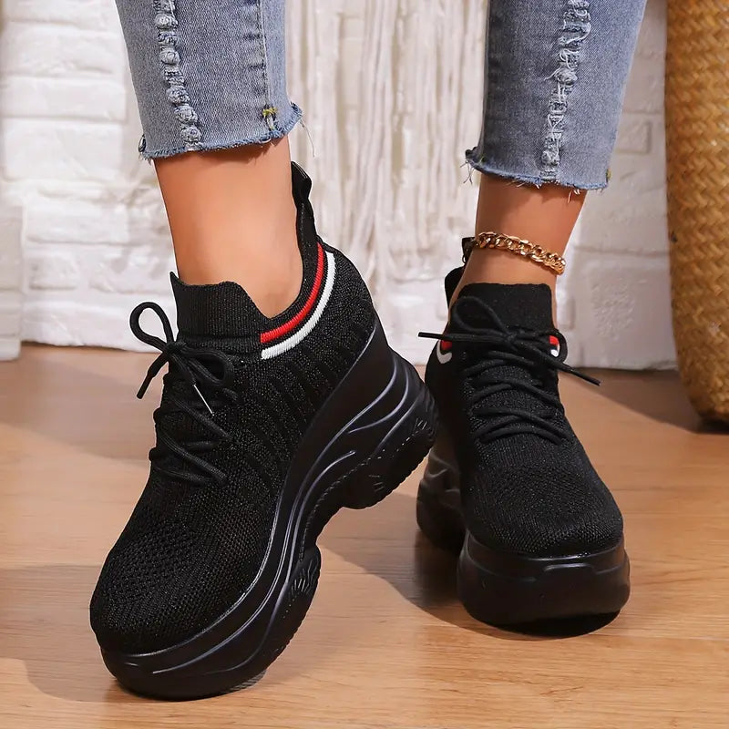 Oddychające casualowe sznurowane buty na koturnie
