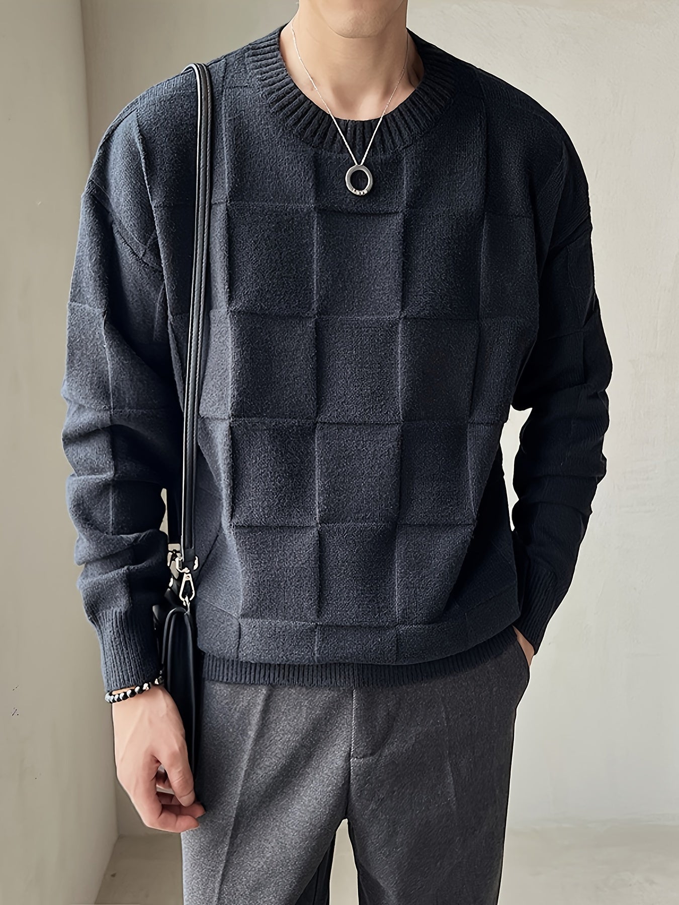 Adrian | Stylowy sweter męski z pikowanym wzorem