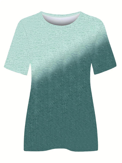 T-shirt z blokami kolorów – okrągły dekolt, krótki rękaw, swobodny, letni top