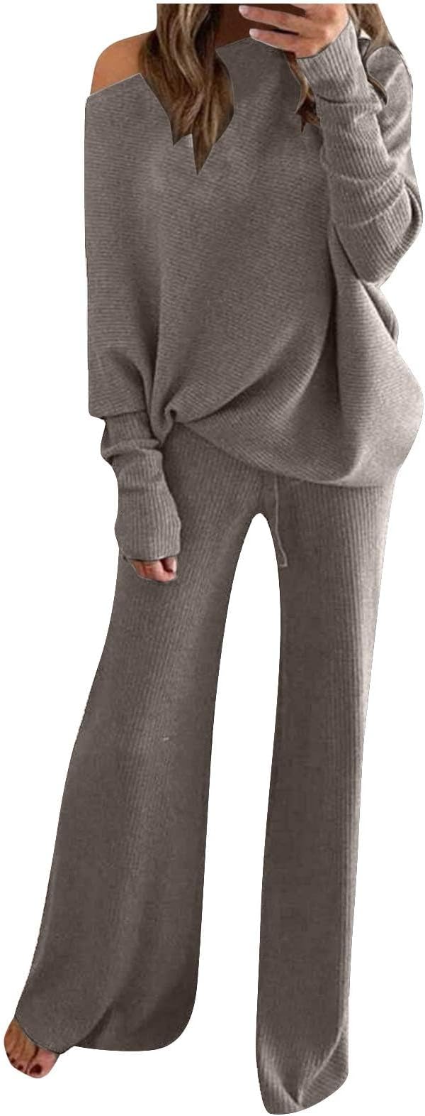Tweedelig Set - Dames Trui en Broek, szerokie nogawki, wygodny, szykowny strój do salonu i na co dzień
