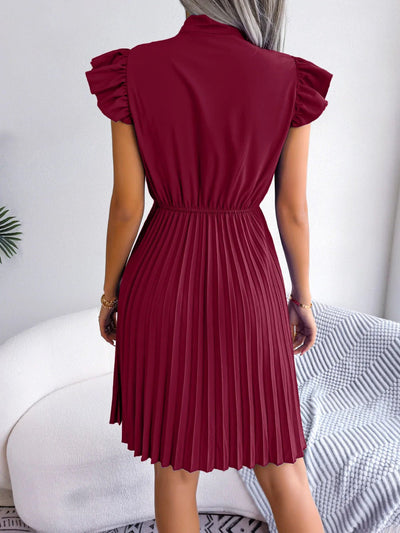 Elegancka Plisowana Sukienka Mini z Rozkloszowanymi Rękawami Damski | Idealna na Wiosnę/Lato