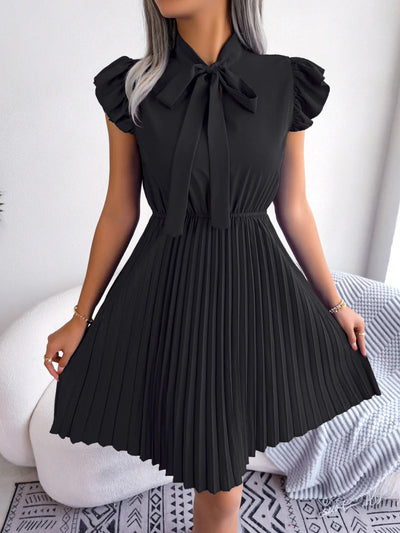 Elegancka Plisowana Sukienka Mini z Rozkloszowanymi Rękawami Damski | Idealna na Wiosnę/Lato