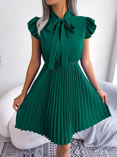 Elegancka Plisowana Sukienka Mini z Rozkloszowanymi Rękawami Damski | Idealna na Wiosnę/Lato