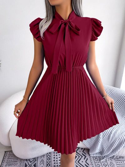 Elegancka Plisowana Sukienka Mini z Rozkloszowanymi Rękawami Damski | Idealna na Wiosnę/Lato