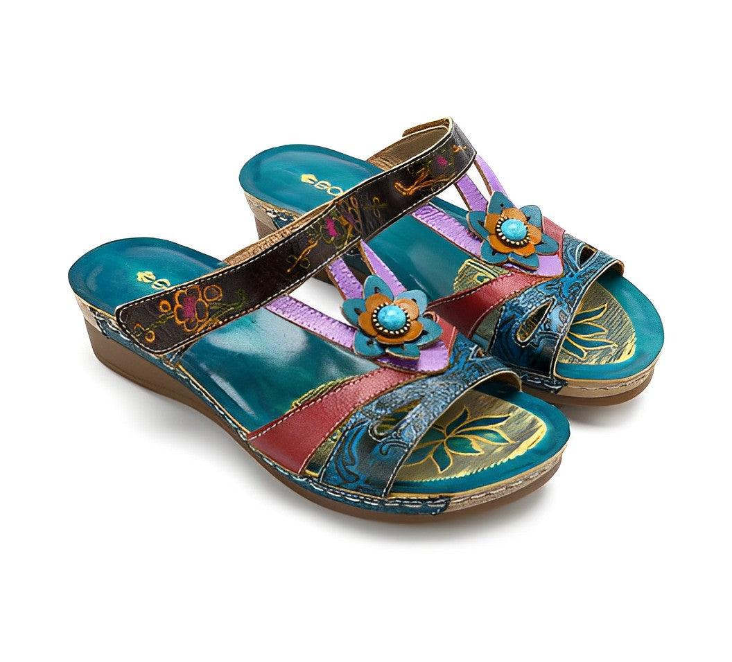 Modne, kwiatowe, antypoślizgowe sandały ortopedyczne w stylu boho
