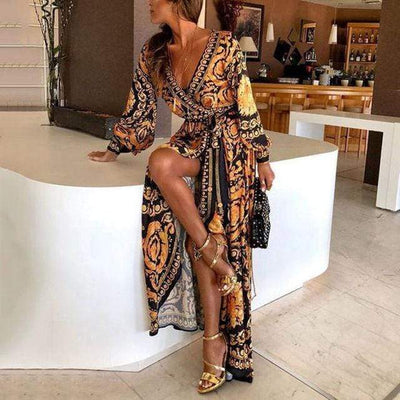 Boho Sukienka Maxi We Wzór