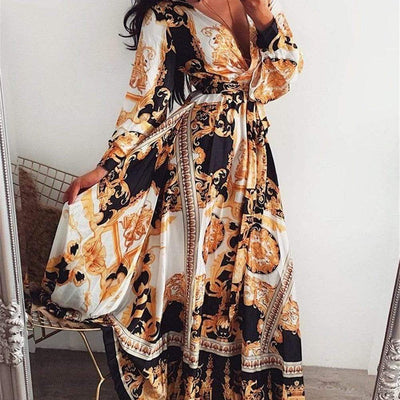 Boho Sukienka Maxi We Wzór