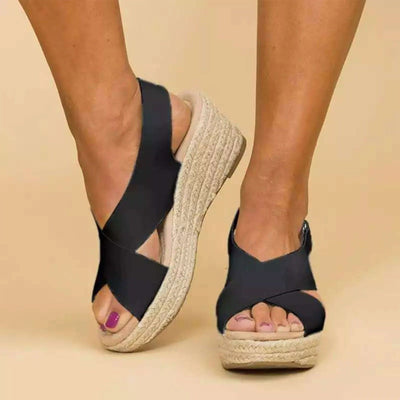 Damskie sandały na koturnie - wygodne sandały na koturnie z odkrytymi noskami, stylowe buty letnie
