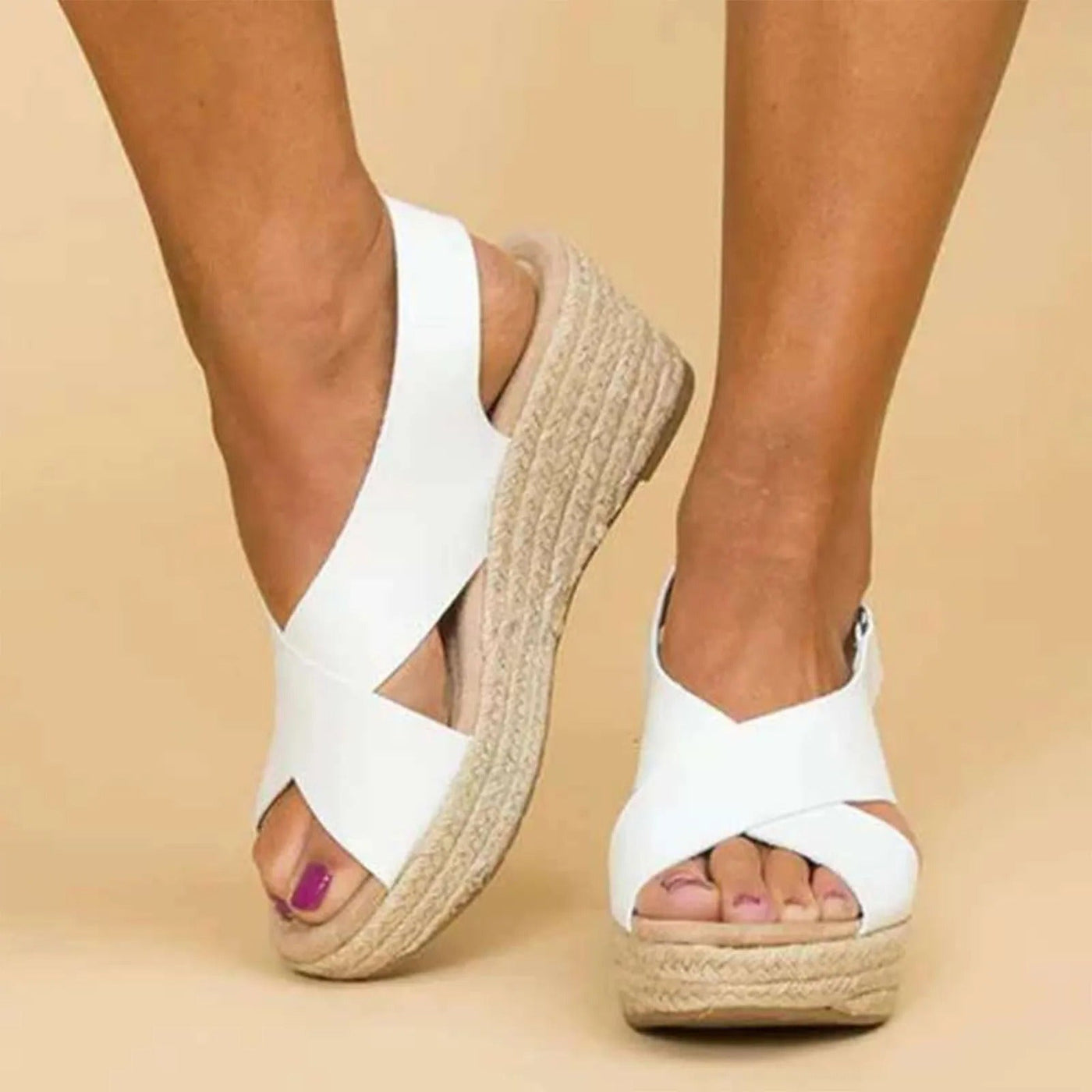 Damskie sandały na koturnie - wygodne sandały na koturnie z odkrytymi noskami, stylowe buty letnie