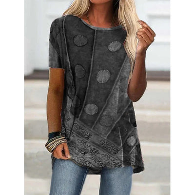 Vintage Streetwear T-Shirt - Geometryczny nadruk 3D, Casualowy letni top dla kobiet, krótkie rękawy