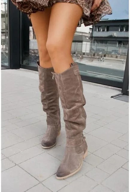 Botki damskie - wygodny niski obcas, modny zamszowy wygląd, swobodny styl z bocznymi zamkami